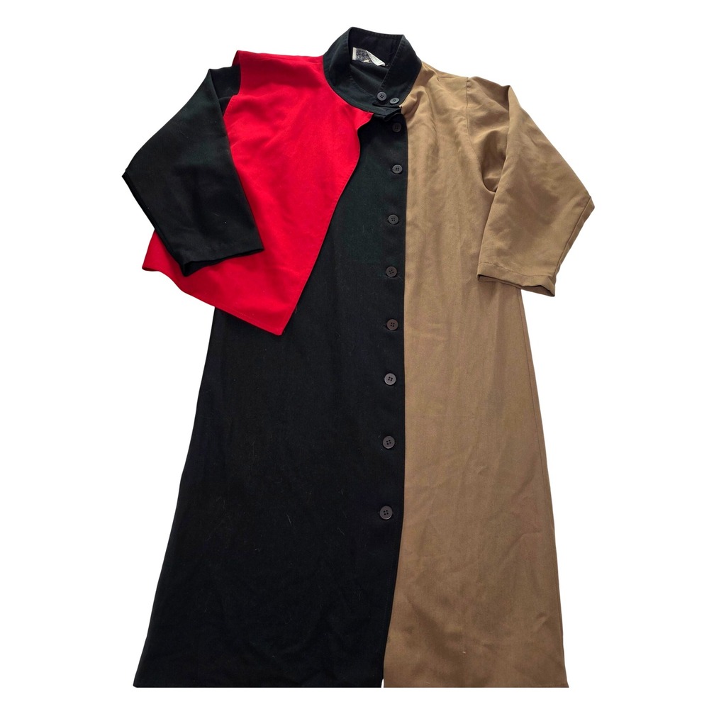 Howard Wolf Colorblock Button Front Long Coat Tan‎ Black Red Size XL
